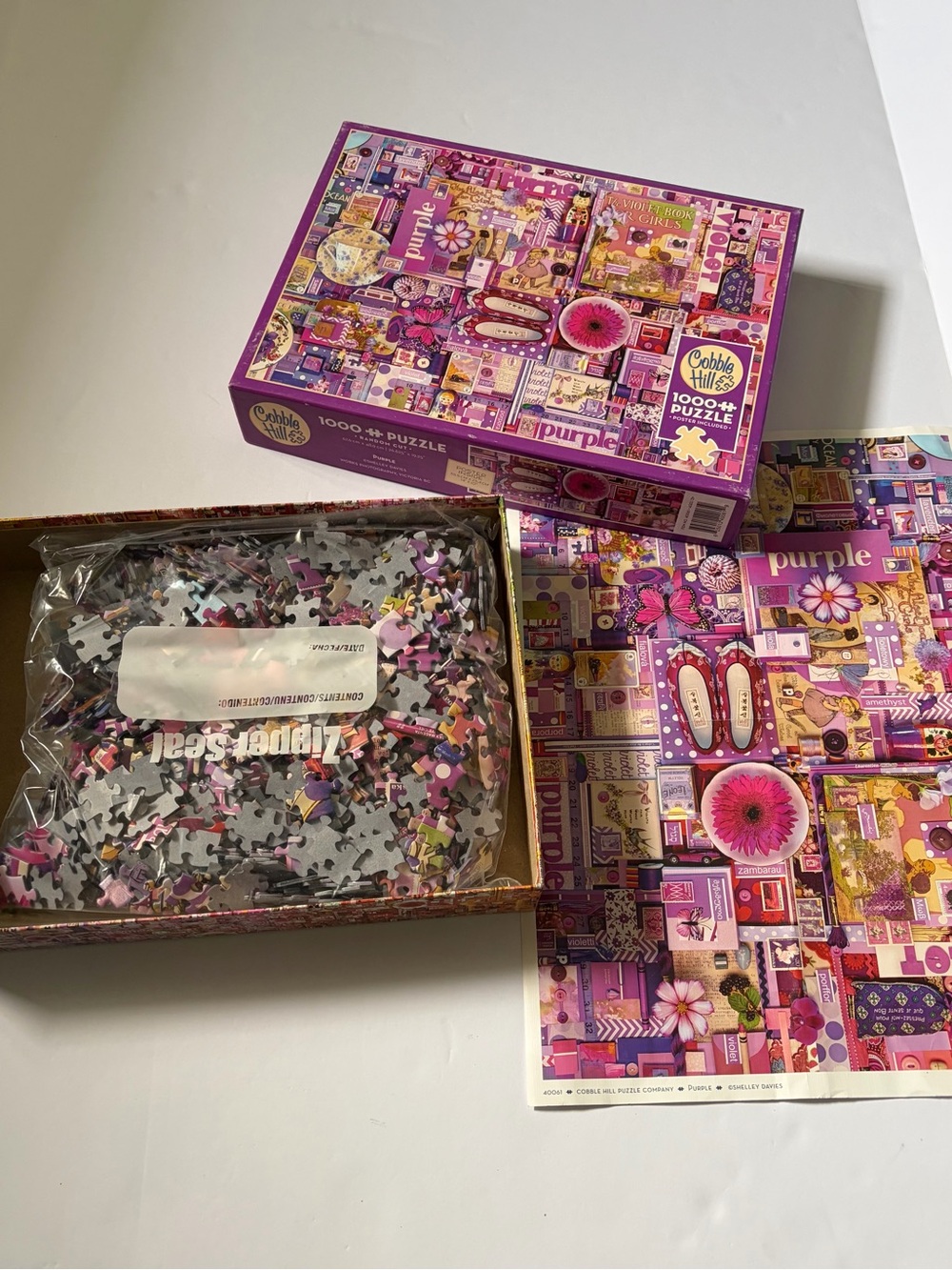 Cobble Hill 1000 Piece Puzzle Purple Collage By Shelley Davies with Poster. - Picture 4 of 7